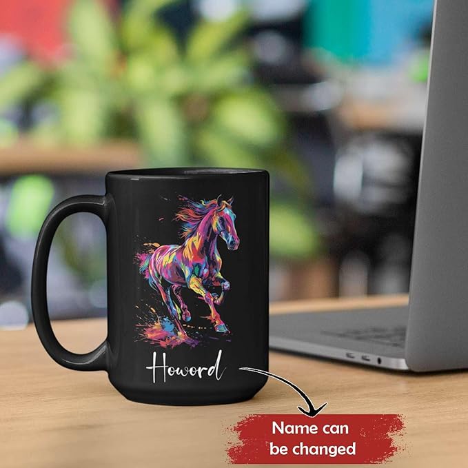 Horse Animal Themed Coffee Mug, Personalized Name Horse Black Cup, Gift For Men Women, Colorful Horse Design Mug, Customized Horse Animal Cup 11oz 15oz, Custom Horse Ceramic Mug-Ruum Studio Home