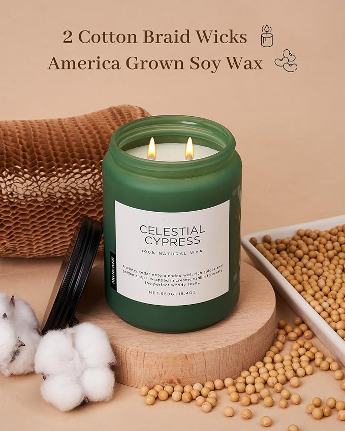 M&SENSE Celestial Cypress - Cedar & Spice Soy Jar Candles, Cedarwood Cardamom Large Winter Scented Candles 19.4oz 110 Hour Long Lasting Burn, Non Toxic Natural Warm Woody Scent Gifts for Men Women-Ruum Studio Home