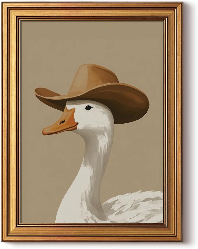 HUARCEY Gold Framed Vintage Wall Art for Living Room, Trendy Duck Canvas Print Wall Decor Maximalist Eclectic Artwork Gallery Picture Oil Painting Boho Western Cowboy Decor Bedroom Bathroom 12"x16"-Ruum Studio Home