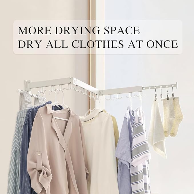 Wall Mounted Clothes Drying Rack,Drying Rack Clothing Wall Mount with Foldable Features(Tri-Fold),Space Saver,Wall Mounted Drying Rack for Laundry Balcony Bathroom (White)-Ruum Studio Home