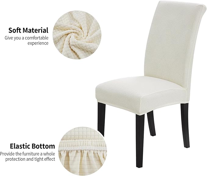 Joccun Chair Covers for Dining Room Set of 6,Dining Chair Slipcovers Stretch Dining Room Chair Covers Seat Protector,Washable Parsons Chair Cover for Home,Hotel,Banquet(Ivory,6 Pack)