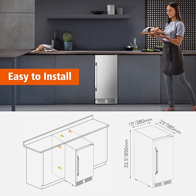 15 Inch Outdoor Beverage Refrigerator Cooler,Stainless Steel 127 Cans Beverage Fridge with French Door Under Counter Built-in or Freestanding, Perfect for Beer, Cola-Ruum Studio Home