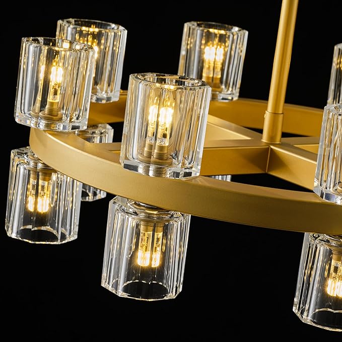 Gold Chandelier Light Fixture Kitchen and Dining, 16-Lights Modern Chandeliers for Dining Room, 18" Farmhouse Kitchen Pendant Lights Over Table, Crystal Wagon Wheel Chandelier(Bulbs Included)-Ruum Studio Home