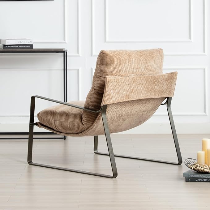 DUOMAY Mid-Century Accent Chair Armchair, Comfy Chenille Leisure Chair Lazy Chair with Brozen Metal Leg for Living Room Bedroom Office Apartment, Khaki-Ruum Studio Home
