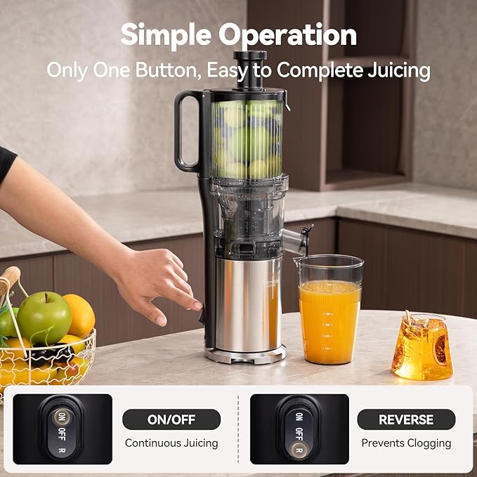 Juicer Machines, Cold Press Juicer with 5.0” Large Feed Chute Fit Whole Fruits & Vegetables, Stainless Steel Masticating Juicer With Pulp Seperation, 99% Juice Purity, 200W Quiet Motor, Easy to Clean-Ruum Studio Home