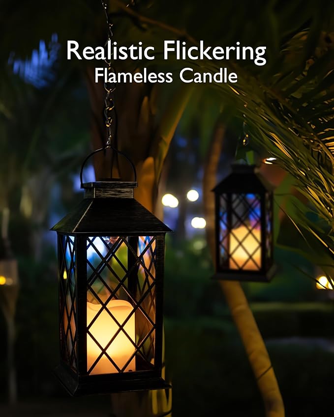 Homemory Solar Lanterns Outdoor Waterproof Hanging with Flickering Flameless Candles, 2 Pack Garden Outdoor Lantern Decorative for Patio Front Porch Backyard Balcony Cabin Outside (Bronze)-Ruum Studio Home