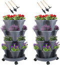 Vertical Planter 4 Tier Stackable Planters Garden Planters Strawberry Herb Flower and Vegetable Planter Indoor Outdoor Gardening Pots with Removable Wheels and Tools-Ruum Studio Home