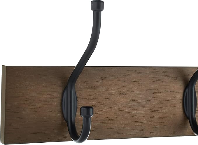 Amazon Basics Rectangular Farmhouse Wall-Mounted Coat Rack with Storage Hooks, 5 Hooks, Barnwood-Ruum Studio Home