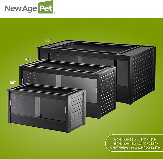 New Age Pet ECOFLEX 60 in Mojave Reptile Lounge in Espresso Black, Durable Wood Plastic Composite Habitat with Vented Side Panels, Removable Sliding Glass Doors, and Mesh Screen Top for Lamp Setup,-Ruum Studio Home