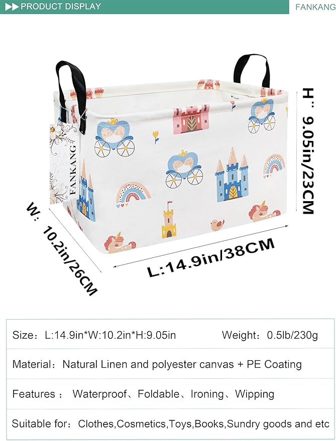 FANKANG Storage Bins, Nursery Hamper Canvas Laundry Basket Foldable with Waterproof PE Coating Large Storage Baskets for Kids Boys and Girls, Office, Bedroom, Clothes,Toys(Rec-castle carriage ）-Ruum Studio Home