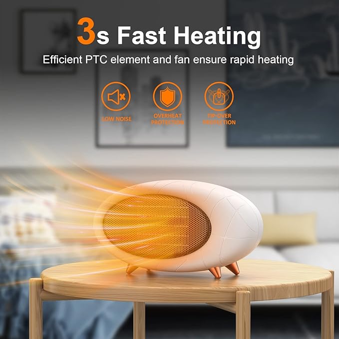 Desk Heater,600W Energy Efficient Small Desk heater for Indoor Use,PTC Fast Heating Ceramic Space Heater for Bedroom Home Office Indoor Use(White)-Ruum Studio Home