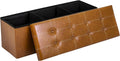 43 Inches Folding Storage Ottoman Bench, PU Leather Storage Chest, Footrest Padded Seat for Bedroom and Hallway, Holds up to 660 lbs, Light Brown-Ruum Studio Home