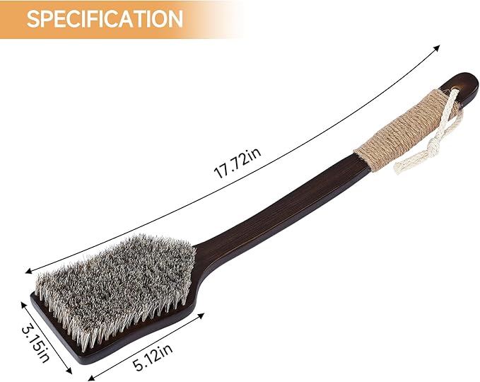 Back Scrubber Shower Brush,Dry Brushing Body Brush with 17.7 Inch Curved Long Handle, Natural Bristles for Lymphatic Drainage, Soft & Stiff Bristles Available (Soft-Fine Boar Bristles)-Ruum Studio Home
