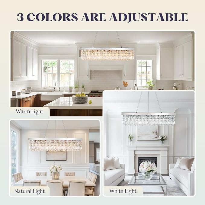 Modern Rectangular Crystal Chandeliers,8 Lights Rectangular Pendant Light Fixture,Adjustable Height K9 Crystal Chandelier for Dining Room L40''xW10''xH10''-Ruum Studio Home