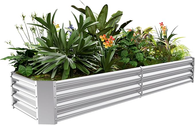 Land Guard 8×4×1ft Galvanized Metal Raised Garden Bed, Metal Planter Kit Box Outdoor for Deep-Rooted Vegetables, Flowers, Green and Herbs……-Ruum Studio Home