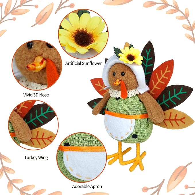CRCZK Thanksgiving Turkey Decoration Fall Harvest Tabletop Decor Standing turkey with Dangling Legs, 2 Pack Plush Stuffed Turkeys Shelf Figurine Gift for Autumn Fall Harvest Halloween Home Decorations-Ruum Studio Home