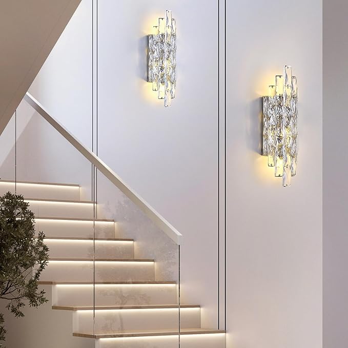 Modern Chrome Crystal Wall Sconce Light Fixtures, Wall Mount Lamps for Bedroom Living Room Bathroom Vanity Mirror-Ruum Studio Home