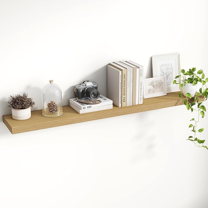 48 Inch Floating Shelves, 8 Inch Deep Floating Shelves for Wall, Hanging Shelf with Invisible Brackets, Deep Shelves for Bathroom, Bedroom, Living Room, Oak, Set of 1-Ruum Studio Home