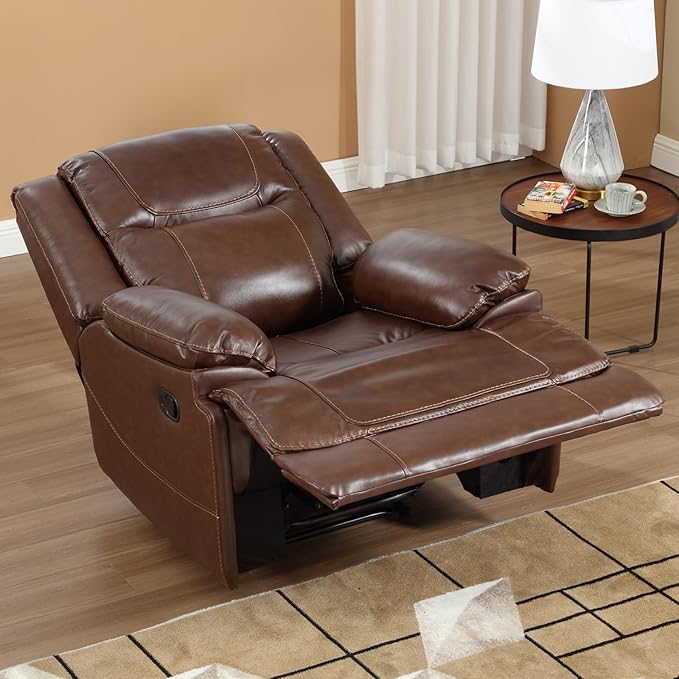 EBELLO Genuine Leather Manual Recliner Chair, Reclining Sofa Chair Couch for Living Room, Bedroom Furniture, Meeting Room, Brown-Ruum Studio Home