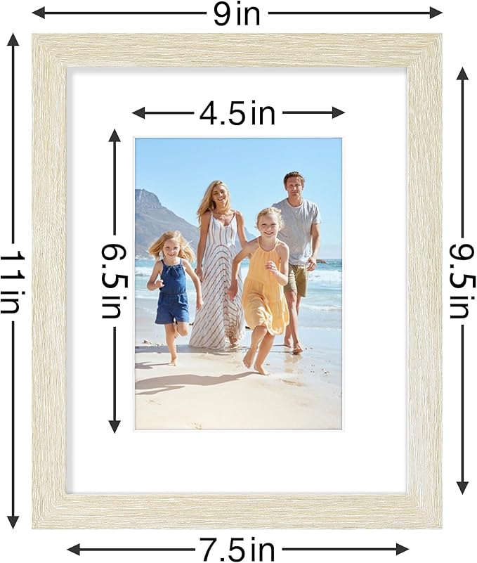 Vittanly 8x10 Picture Frames Set of 9, Shatter Resistant Plexiglass, Display 5x7 Pictures with Mat or 8x10 without Mat, Photo Frames for Wall or Tabletop, Engineered Wood, Cornsilk-Ruum Studio Home