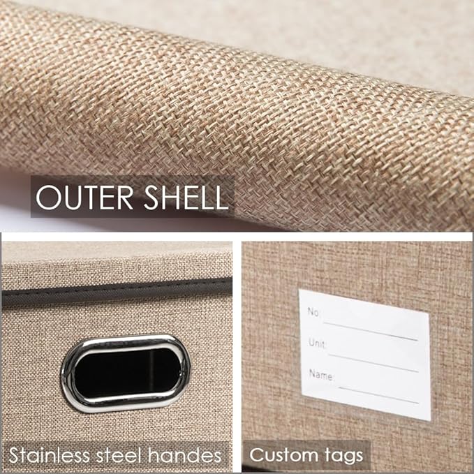 PRANDOM Storage Bins with Lids [3-Pack] Jute Fabric Foldable Storage Boxes Organizer Containers Baskets Cube with Cover for Home Bedroom Closet Office Nursery khaki（23.4X15.9X11.5-Ruum Studio Home