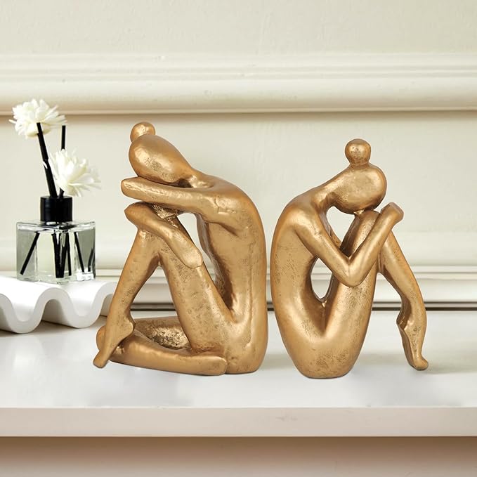 Unique Cast Iron Girl Thinker Bookends, Heavy-Duty Decorative Book Stoppers for Shelves, Creative Home and Office Desk Ornaments, 1 Pair/2 Pieces, 5.9"-Ruum Studio Home