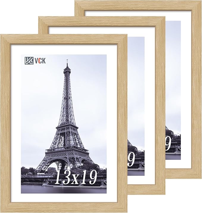 VCK 13x19 Oak Wood Frame for Poster & Picture, Natural Solid Wood Photo Frames 3 Pack, Wall Gallery Frame-Ruum Studio Home