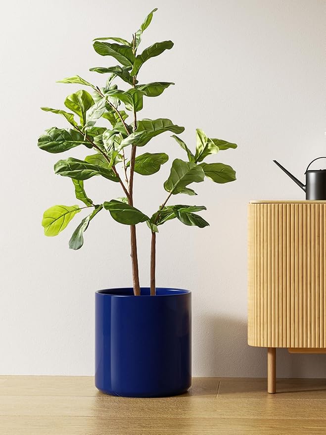 LE TAUCI 12 Inch Pots for Plants, Ceramic Large Plant Pot for Indoor Plants, Mid-Century Modern Flower Planter Pots with Drainage Hole and Removable Plug, Round Planter Pot, Sapphire Blue-Ruum Studio Home