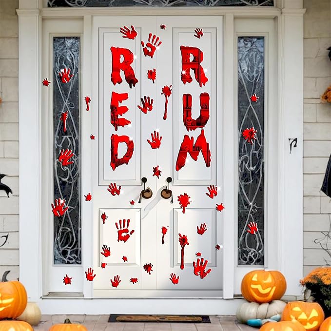 Halloween Decorations Stickers for Wall Bloody Handprint Decals for Bathroom Mirror Acrylic Halloween Party Supplies Decal Peel and Stick Scary Red Blood Stickers for Haunted House Party Home Office-Ruum Studio Home