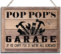 Rustic Sign, Father's Day Gift, Dad's Gift, Grandpa's Gift, Decor Hanging Wood Signs, Printed Wood Wall Art Sign, Pop Pop's Garage, If He Can't Fix It We're All Screwed, Vintage Sign Gift for Grandpa-Ruum Studio Home