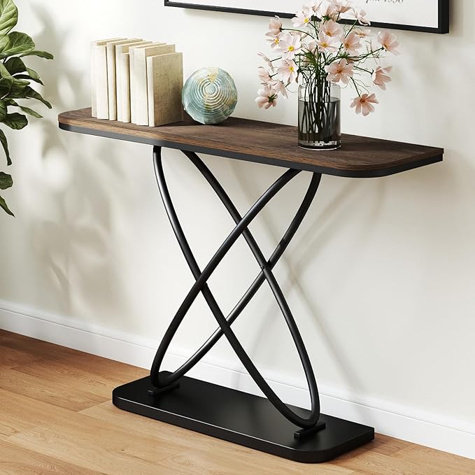 BECHAEO Farmhouse Narrow Console Table for Living Room, 47.4" Rustic Narrow Entryway Table, Sofa Tables Behind The Couch, Industrial Wooden Accent Tables for Hallway, Foyer Walnut-Ruum Studio Home