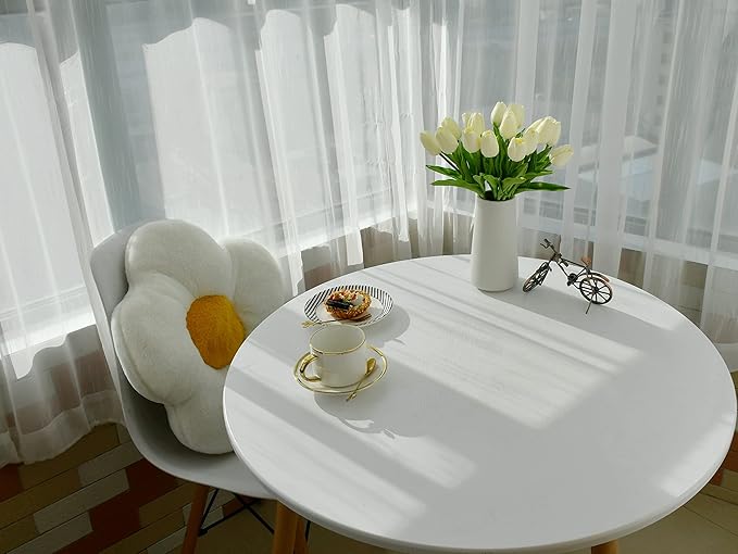 Mandy's Artificial Tulips 28 Stems Cream PU Faux Flowers for Wedding Home Decor 13.5 Inch-Ruum Studio Home