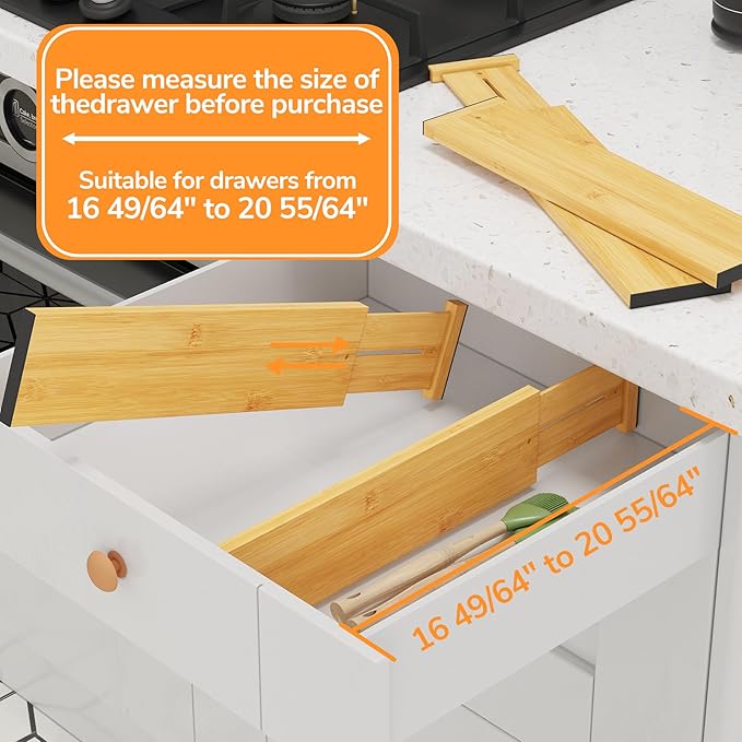BAMEOS 4" High Drawer Dividers Bamboo Separators Organization Expandable Organizers for Kitchen Bedroom Bathroom Dresser Office 4-pack-Ruum Studio Home