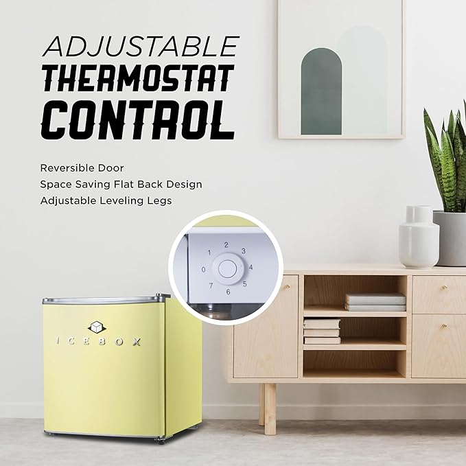 IBCR17SUN Compact, Energy Star Certified Small, Single Door Mini Fridge with Freezer Refrigerator, Standard (1.7 cu ft), Sun Yellow-Ruum Studio Home