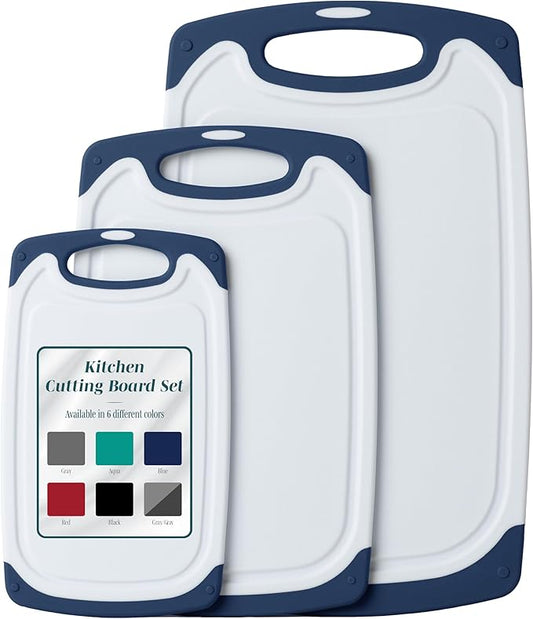 Cutting Boards for Kitchen - BPA-Free Chopping Board - Different Sizes & Non Slip Handles - Reversible, Large Cutting Board Set - Unique Gifts for Cooks Who Have Everything - 3-Pack Navy Blue-Ruum Studio Home