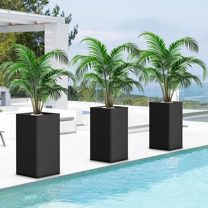 Modern Metal Planter Black – 28” Tall with Removable Insert Shelf | Heavy-Duty Outdoor & Indoor Planter Box for Patio, Porch, Garden (14x14x28in)-Ruum Studio Home