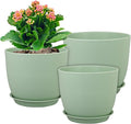 Large Plant Pots 12/10/9 inch, Set of 3 Modern Decorative Plastic Planters with Drainage Holes and Saucers, Flower Pots for Indoor Outdoor Plants, Green-Ruum Studio Home