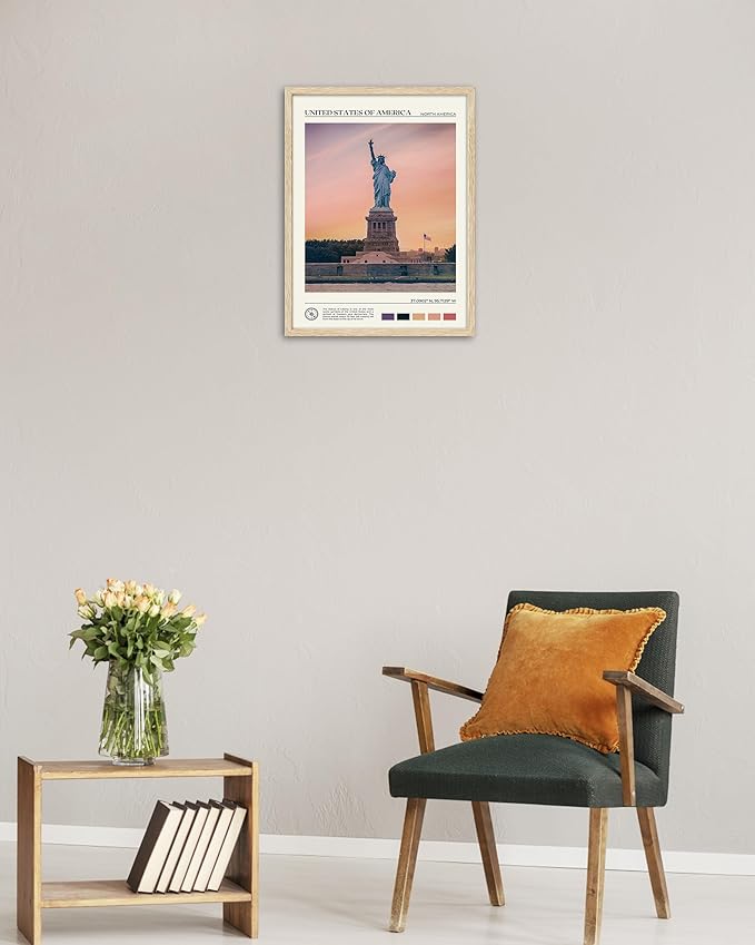 HesenDot Natural OAK Wood Framed City Wall Art,12x16in Famous Skyline Quality Canvas Wall Print,Classic Urban Landmark Wall Decor for Living Room, Bedroom,Office Gallery Set of 1-Ruum Studio Home