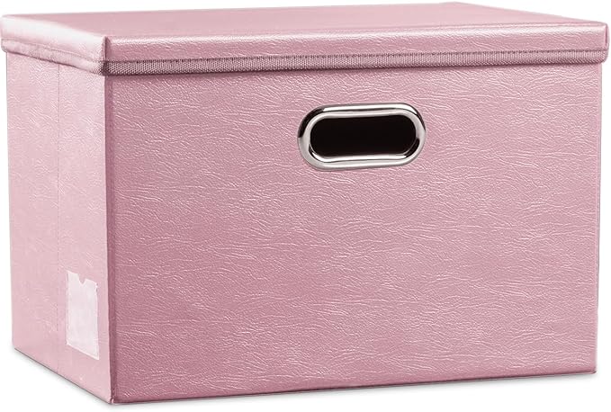 PRANDOM Large Collapsible Storage Box with Lid [1-Pack] Leather Fabric Foldable Storage Bin Organizer Container Basket Cube with Cover for Home Bedroom Closet Office Nursery Pink (17.7x11.8x11.8)-Ruum Studio Home