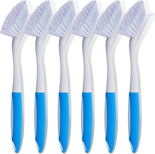 Hsei 6 Pcs Blue Kitchen Scrub Dish Brush Bulk with 11 Inch Handle Cleaning Dish Scrubber with Stiff Bristles Washing Scrub Brushes for Housekeeping for Pots and Pans, Kitchen Sink-Ruum Studio Home