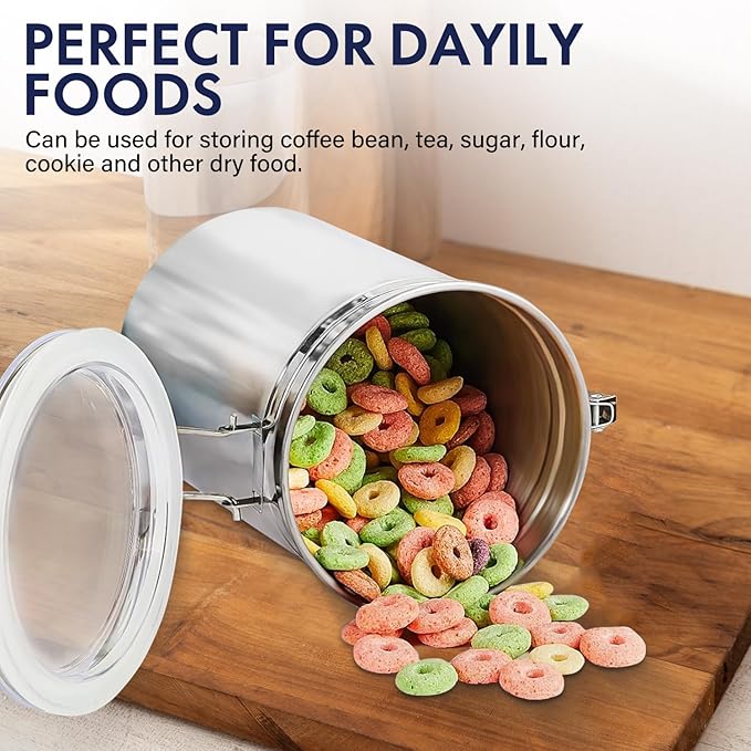 ENLOY 165oz Stainless Steel Airtight Canister for Kitchen, Large Flour Coffee Bean Tea Cereal Sugar Cookie Metal Food Storage Canisters with Clear Lid and Sturdy Locking Clamp-Ruum Studio Home