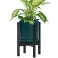 D'vine Dev Ceramic Planter with Ebony Stand - 8 Inch Modern Round Flower Pot with Wood Planter Holder, Teal, 55-B-M-4-Ruum Studio Home