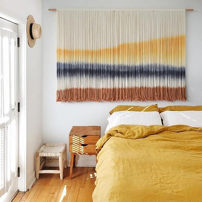 Flber Macrame Wall Hanging Extra Large Dip-Dyed Coastal Tapestry Boho Wall Decor for Living Room Bedroom Above Couch 57" W x 35" L-Ruum Studio Home