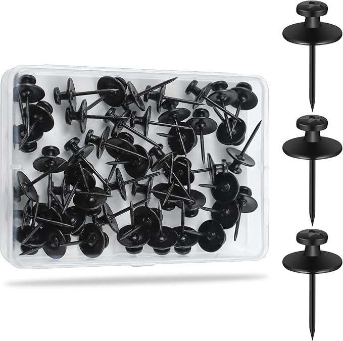 KURUI 60Pcs Double Headed Nails for Hanging Pictures, Renter Friendly Decor Pictures Hanging Kit, Wall Hangers for Bathroom Living Room Office, Push Pins for Tapestry Frame Art, Wall Mount-Black-Ruum Studio Home
