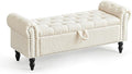 Furniliving Modern Storage Ottoman Bench, Sherpa Ottoman End of Bed Bench with Solid Wood Legs Upholstered Ottoman Benches with Storage Indoor Bench for Living Room with Rolled Arm, Entryway, White-Ruum Studio Home