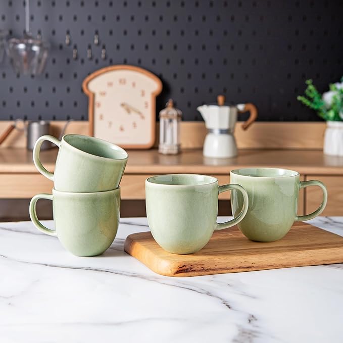 AmorArc 12oz Coffee Mugs, Ceramic Coffee Mugs set of 6 for Man, Woman, Dad, Mom, Modern Coffee Mugs with handle for Latte/Cappuccino/Milk/Cocoa. Dishwasher&Microwave Safe, Olive Green-Ruum Studio Home