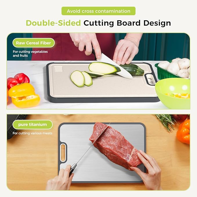 Titanium Cutting Board for Kitchen, Cutting Board Double Sided Food Grade, Pure Titanium and Wheat Straw PP, Easy to Clean Large Size 16”×11”-Ruum Studio Home