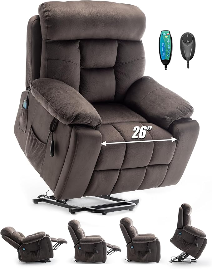 Large Power Lift Chairs Recliners for Elderly with Heated and Massage, Lazy Boy Recliner Chair with 26in Extra Wide Seat, Hidden Cup Holder, Side Pocket-Ruum Studio Home