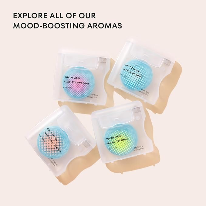 Cocofloss Woven Dental Floss, Dentist-Designed Oral Care, Mint, Waxed, Expanding, Vegan, Kid-Friendly String Floss with Coconut Oil, 4 Spools (33 yd Each)-Ruum Studio Home