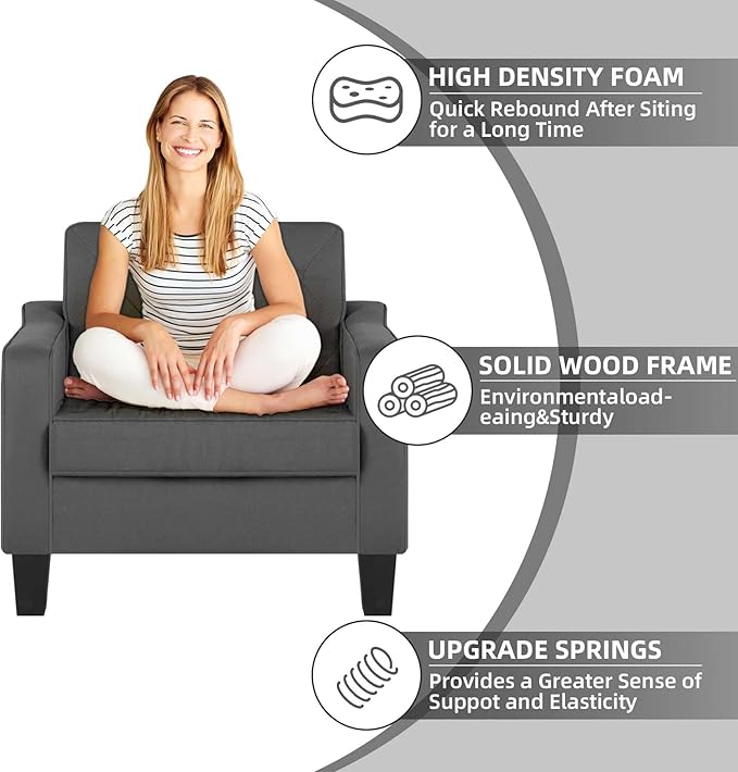 STHOUYN Living Room Chairs Accent Chairs Set of 2, Waiting Room Arm Chairs, Reading Chairs for Bedroom Comfy Club Chair Tufted, Office Small Space (2, Grey)-Ruum Studio Home